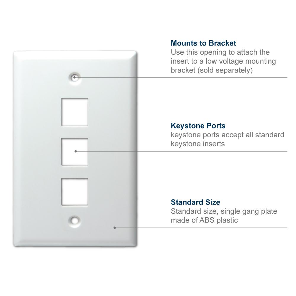 White Cmple 6 Port Keystone Wall Plate SingleGang Wall Plate with