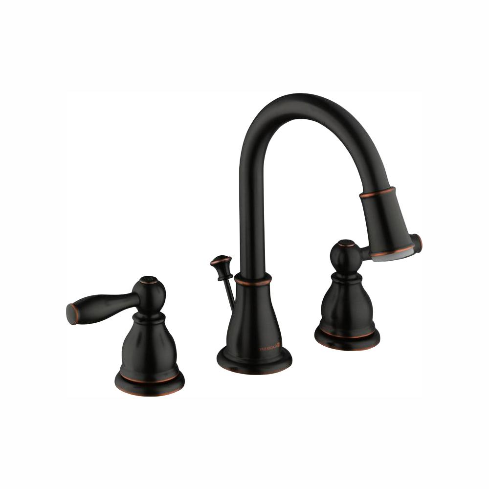 Shop Mandouri 8 in. Widespread 2-Handle LED High-Arc Bathroom Faucet in Bronze from Home Depot on Openhaus