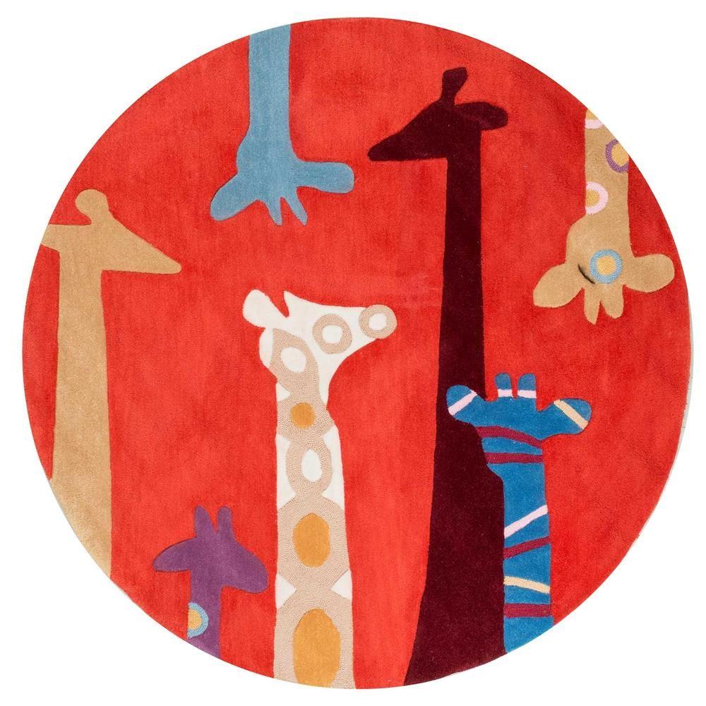 Nuloom Colorful Giraffes Playmat Red 5 Round Rug Hjuzb33a 505r Nuloom Colorful Giraffes Playmat Red 5