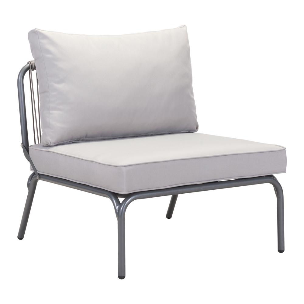 Zuo Pier Wicker Outdoor Patio Lounge Chair With Gray Cushion In Gray