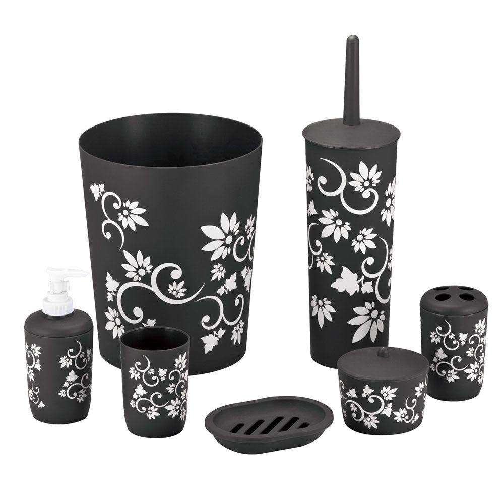 Hopeful Floral 7-Piece Bath Accessory Set in Black ...