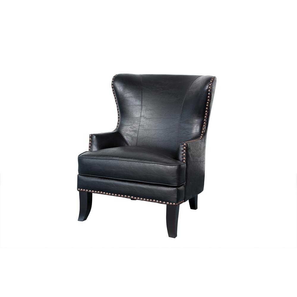 Grant Black High Back Wingback Crackle Leather Accent Chair with