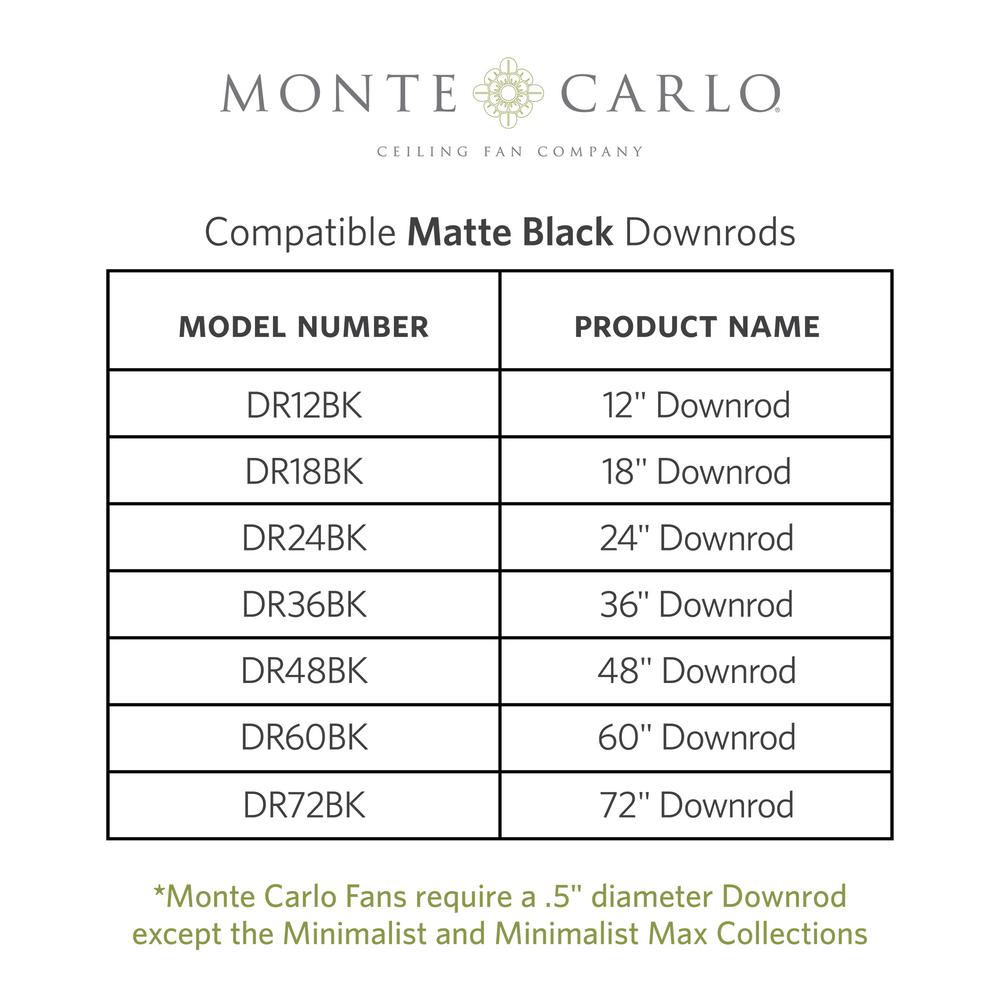 Monte Carlo 72 In Matte Black Extension Downrod Dr72bk The Home