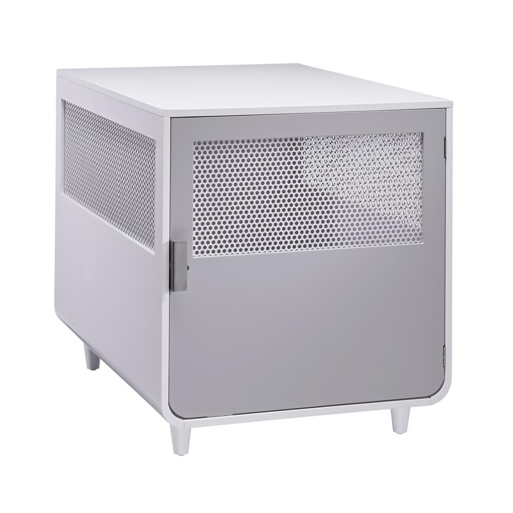 white wooden dog crate