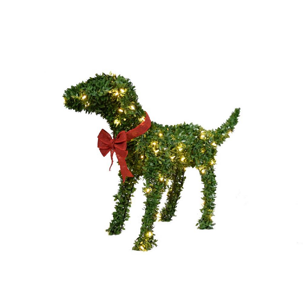 28 in. Artificial Christmas Topiary Labrador Dog Shaped Faux Boxwood