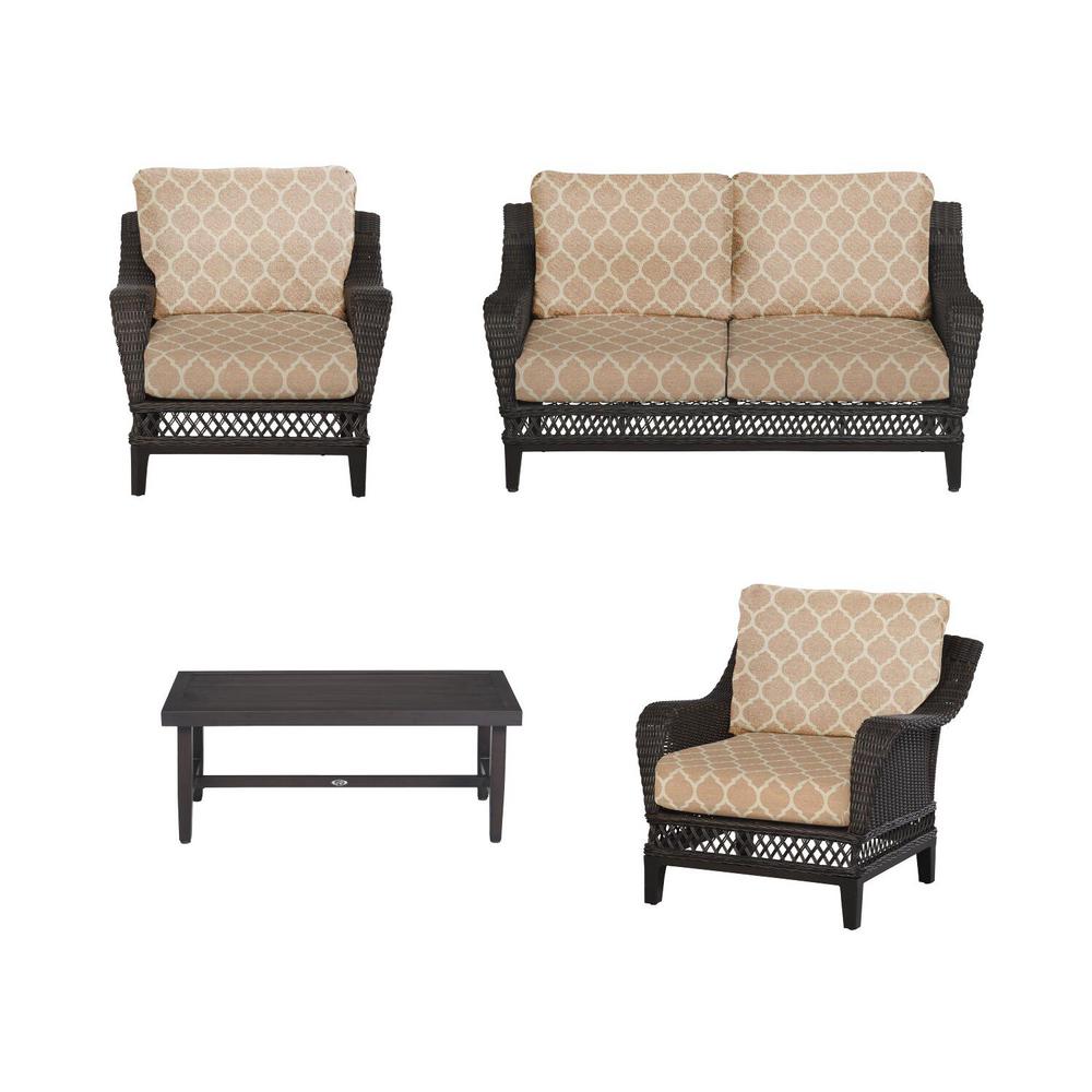 Hampton Bay Woodbury 4 Piece Dark Brown Wicker Outdoor Patio