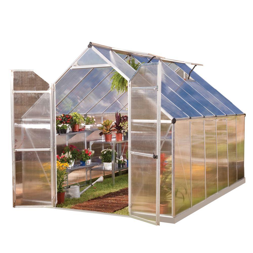 Palram Essence 8 Ft X 12 Ft Silver Polycarbonate Greenhouse The Home Depot