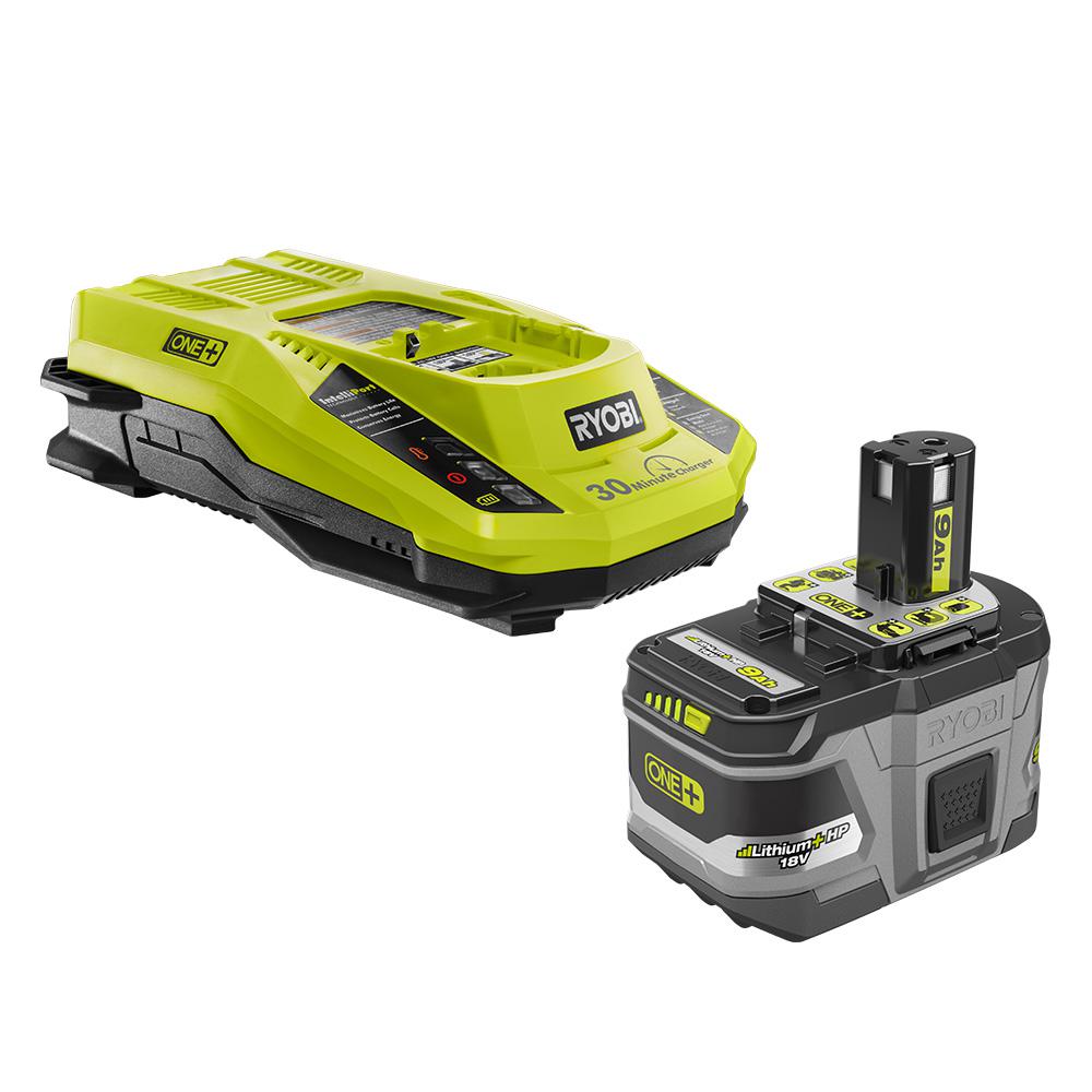 Ryobi 18V ONE+ Lithium-Ion 9.0 Ah High Capacity Battery + Rapid Charger