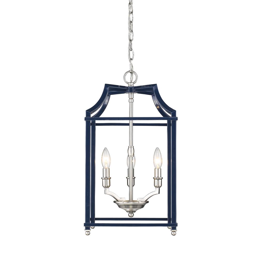 Pewter Pendant Lights Lighting The Home Depot Leighton 3 Light Pewter And Navy Blue Pendant