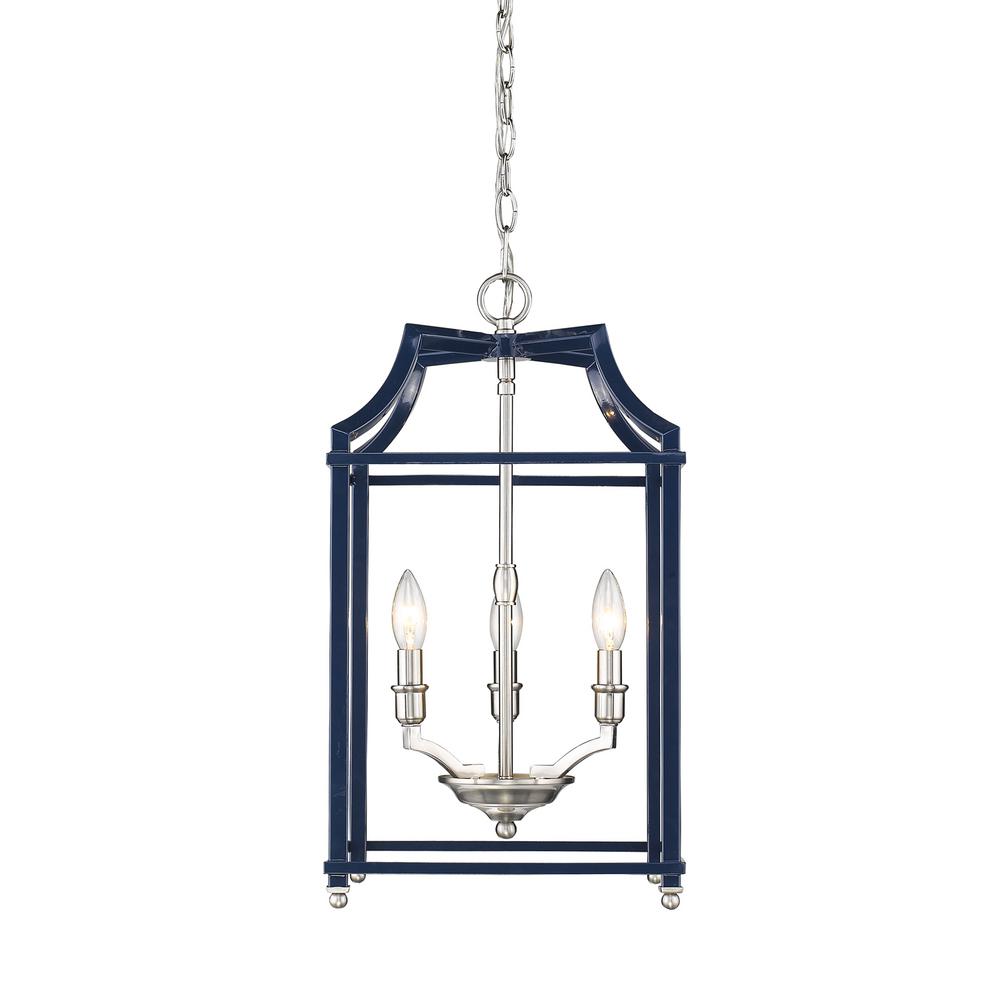 Golden Lighting Leighton 3 Light Pewter And Navy Blue Pendant Light 8401 3p Pw Nvy The Home Depot