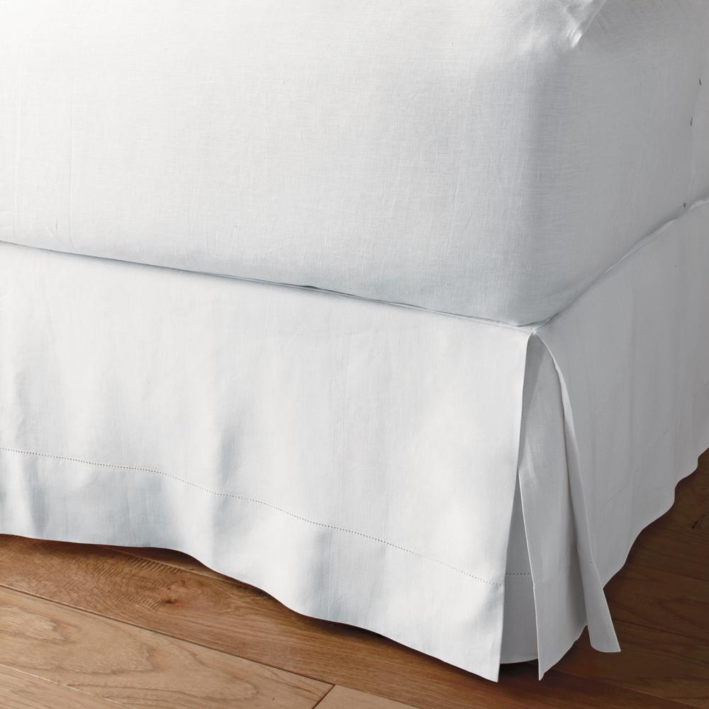 The Company Store Solid Washed 14 in. White Linen Queen Bed Skirt