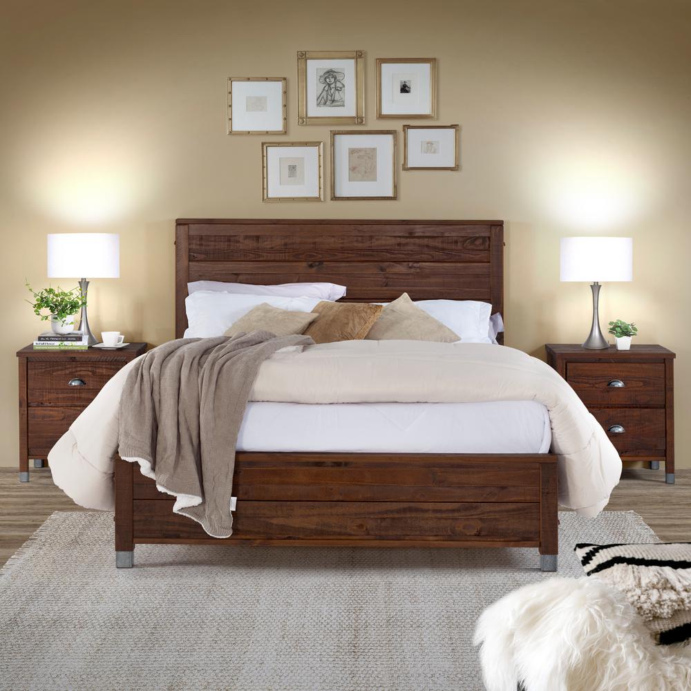 Walnut Finish King Size Wooden Panel Headboard Bedroom Furniture Bed