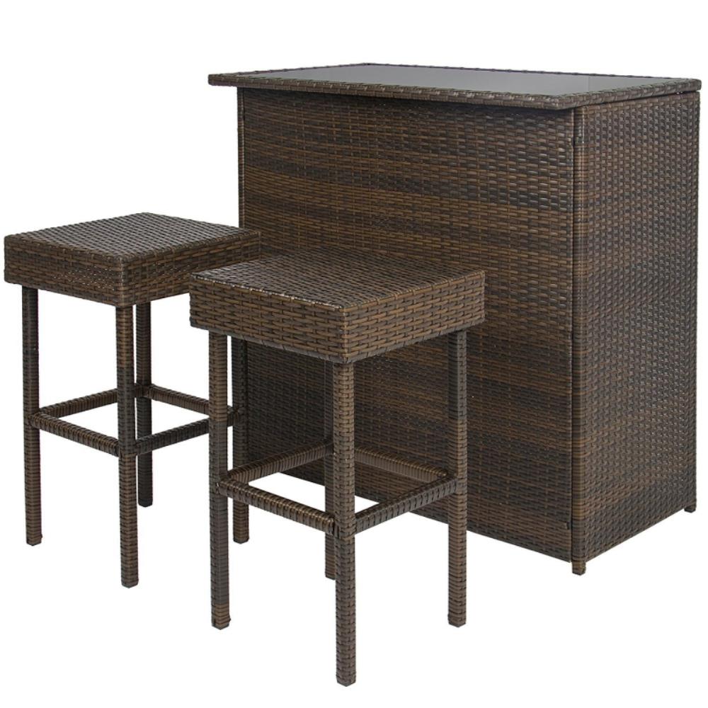 Patio Bar Sets - Outdoor Bar Furniture - The Home Depot Chestnut 3-Piece Wicker Patio Conversation Set - Patio Bar Sets - Outdoor Bar Furniture - The Home Depot