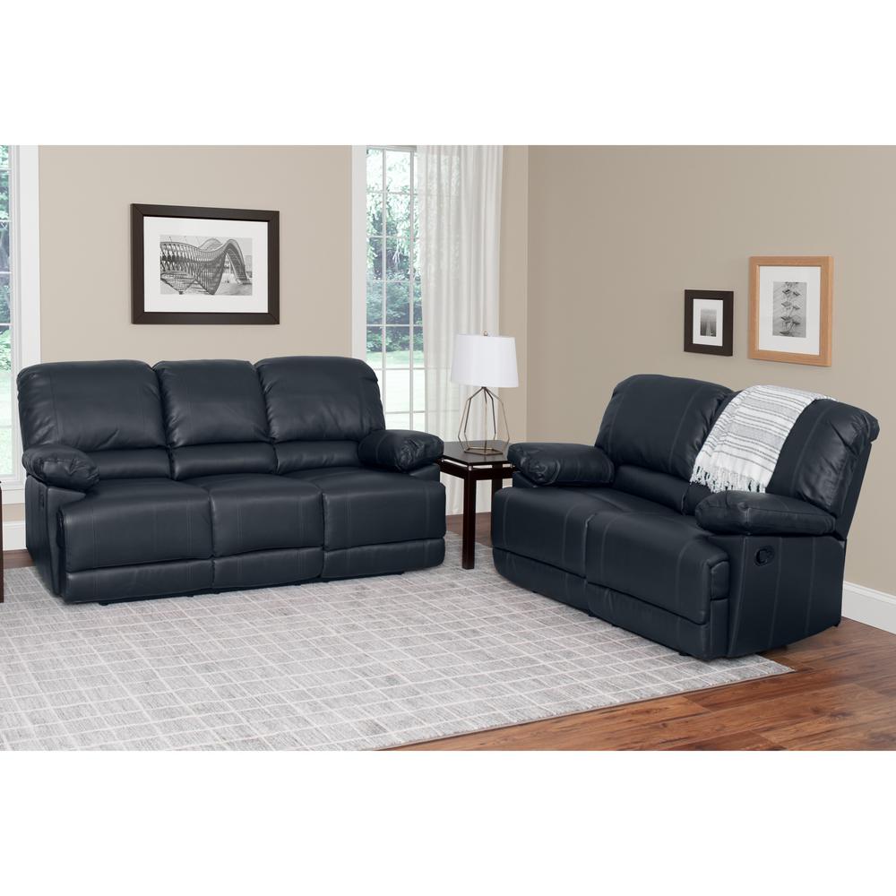 Corliving Lea 2 Piece Black Bonded Leather Power Recliner Sofa And Chair Set With Usb Port