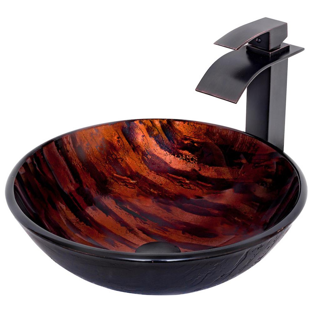 Novatto Mimetica Glass Vessel Bathroom Sink Set Oil Rubbed Bronze