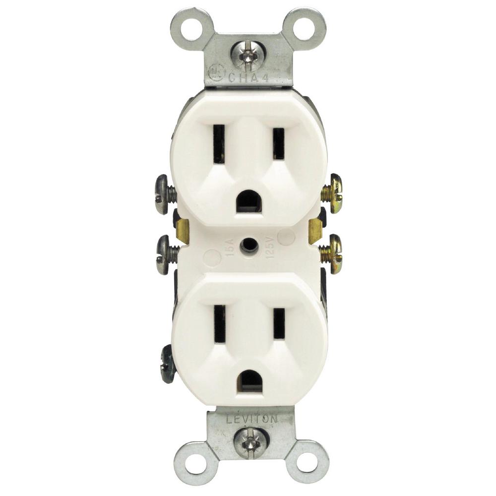 Leviton 15 Amp Residential Grade Grounding Duplex Outlet, White-R52-05320-00W - The Home Depot