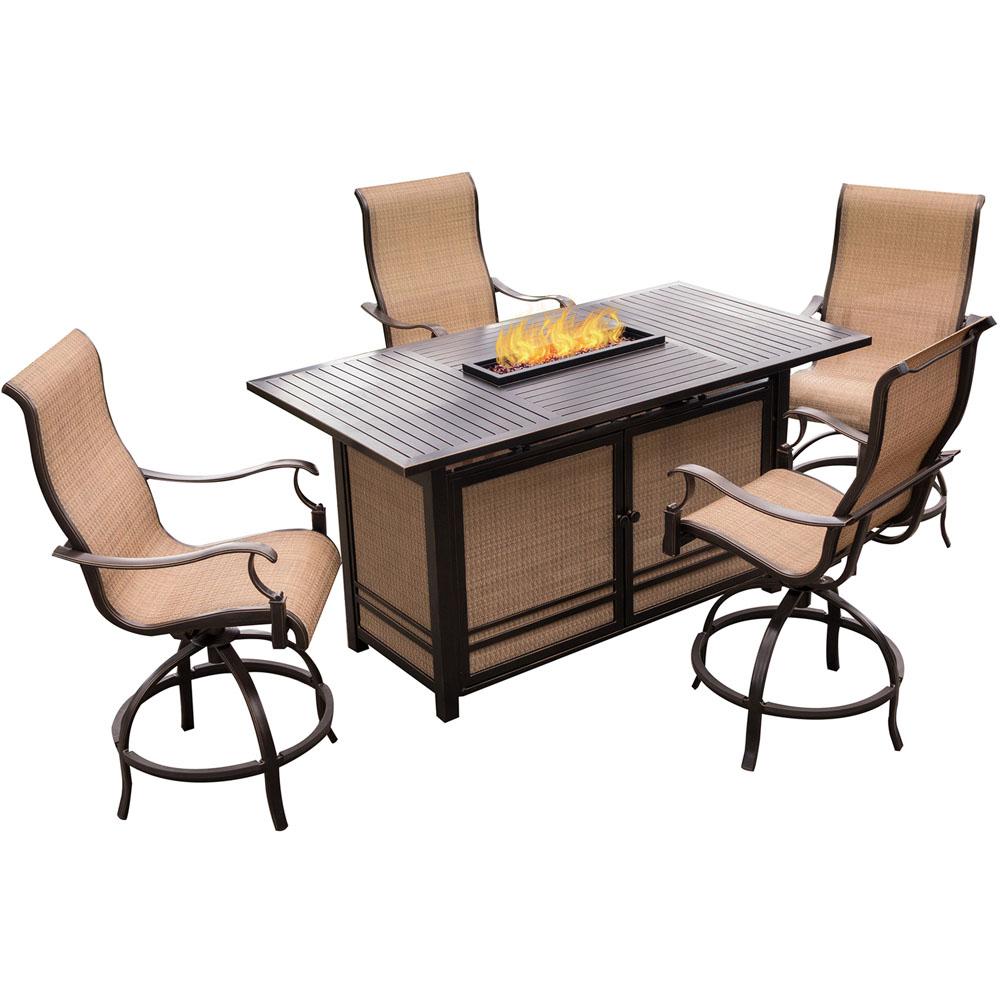 Hanover 5-Piece Outdoor Bar H8 Dining Set with Rectangular Slatted-Top Firepit... by Hanover