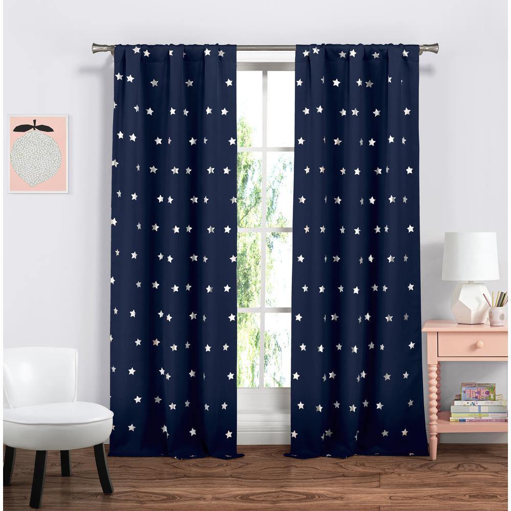 lala + bash Print Navy Polyester Blackout Pole Top Window Curtain 38 in. W x 84 in. L (2Pack