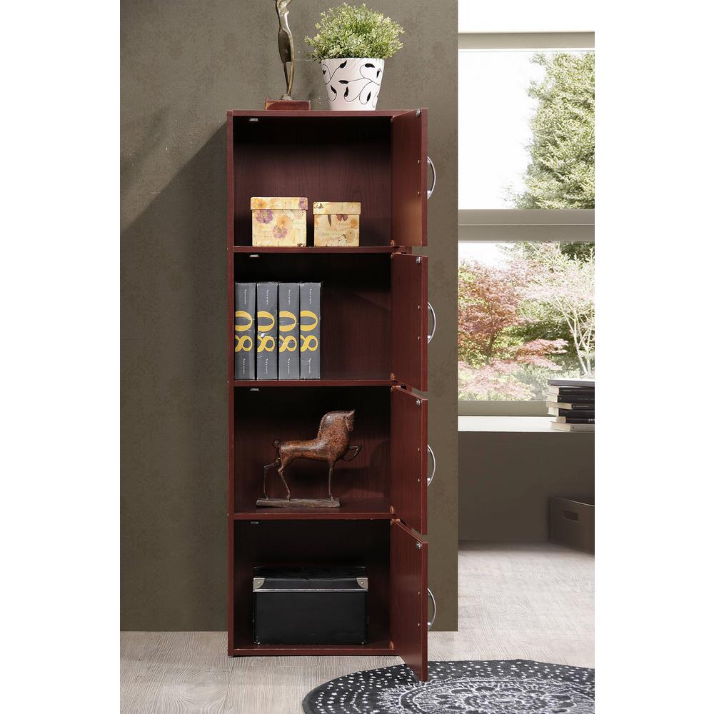 Black Finish 47.4 in Tall 4-shelf Standard Wood Bookcase w// Cabinet Doors