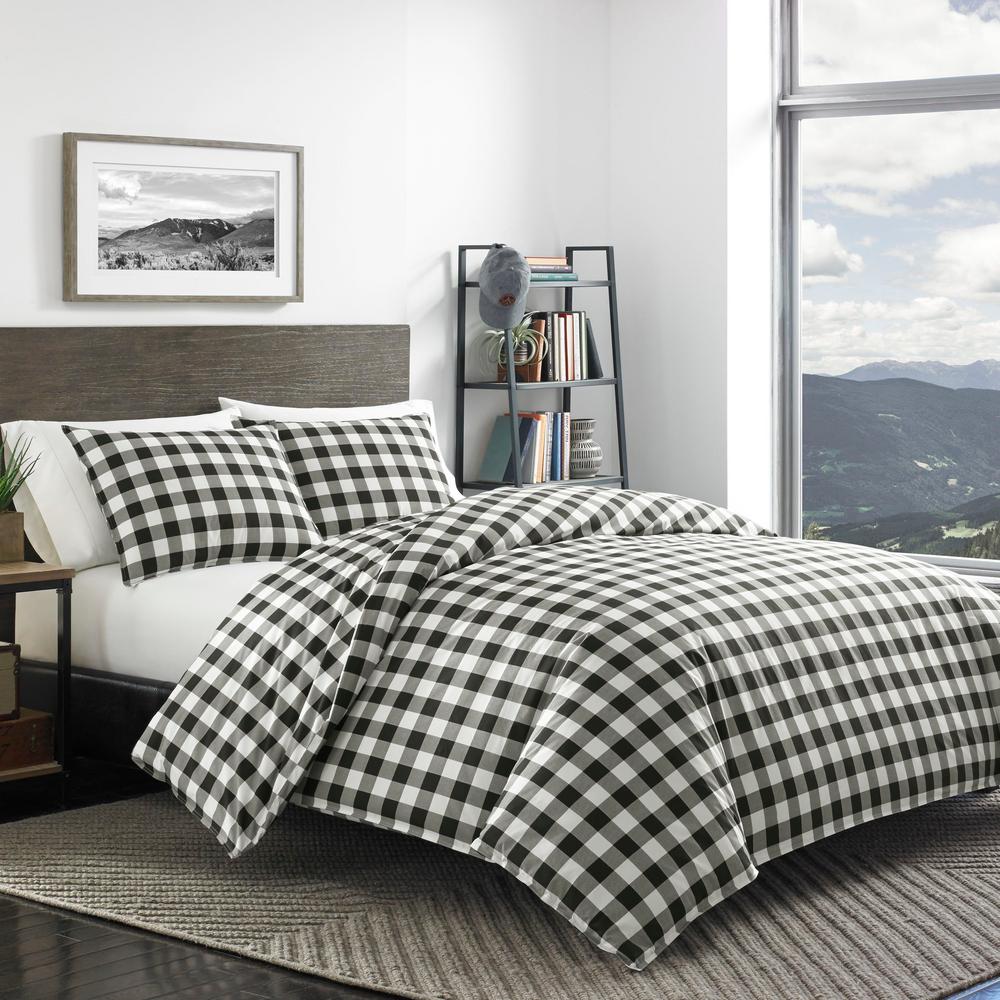 Eddie Bauer Mountain 2 Piece Black Plaid Twin Duvet Cover Set