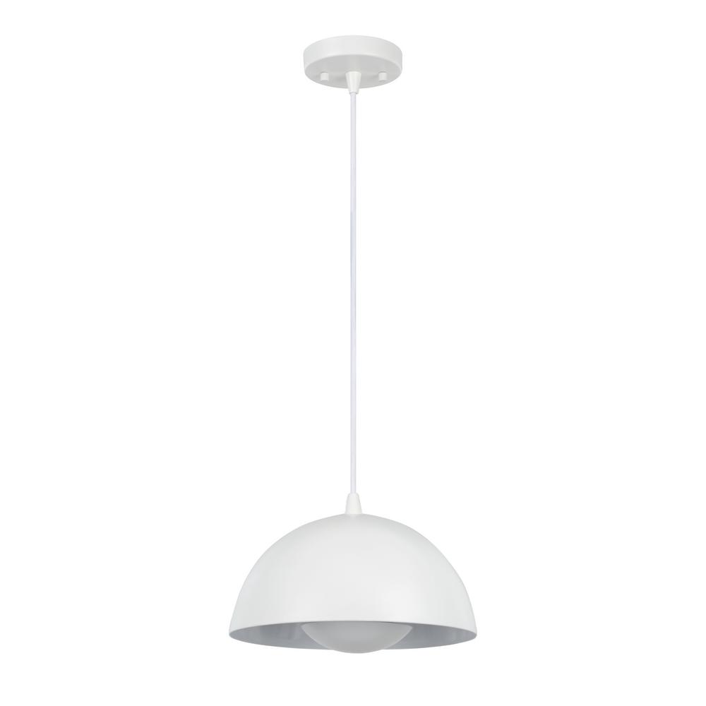 Aspen Creative Corporation 1 Light White Integrated Led Mini Pendant 1 Light White Integrated Led Mini Pendant With Metal Dome Shade