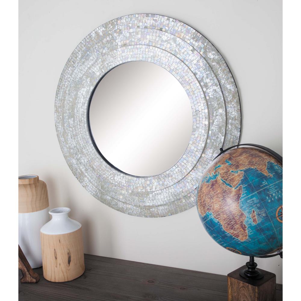Litton Lane 30 In Modern Wood Mosaic Framed Wall Mirror