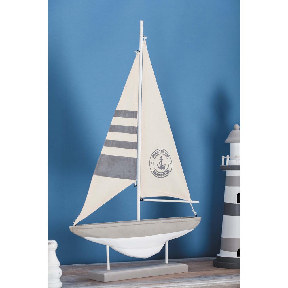 Litton Lane 14 In X 22 Coastal Living Wood Cement Sailboat Coastal Living Wood Cement Sailboat Decor 98876 The Home Depot