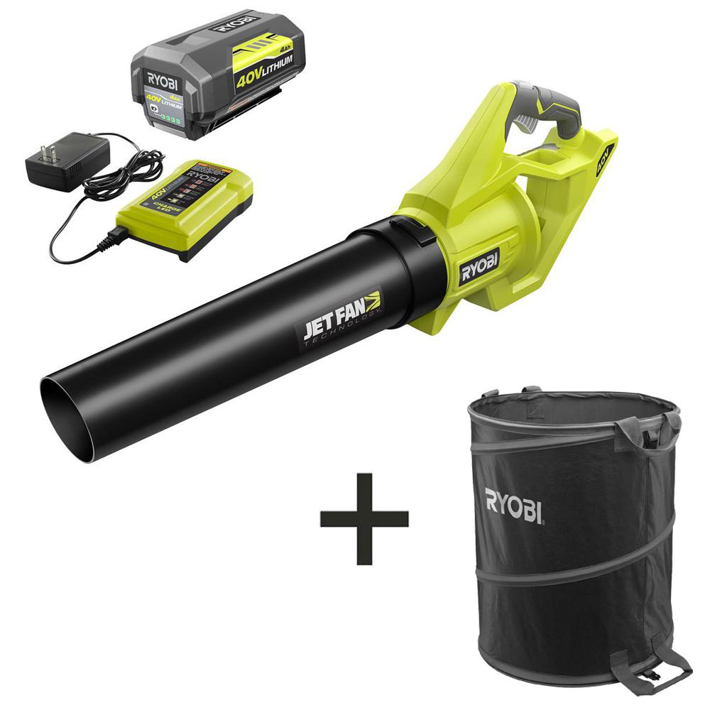 RYOBI 110 MPH 500 CFM 40Volt LithiumIon Jet Fan Leaf Blower with Lawn