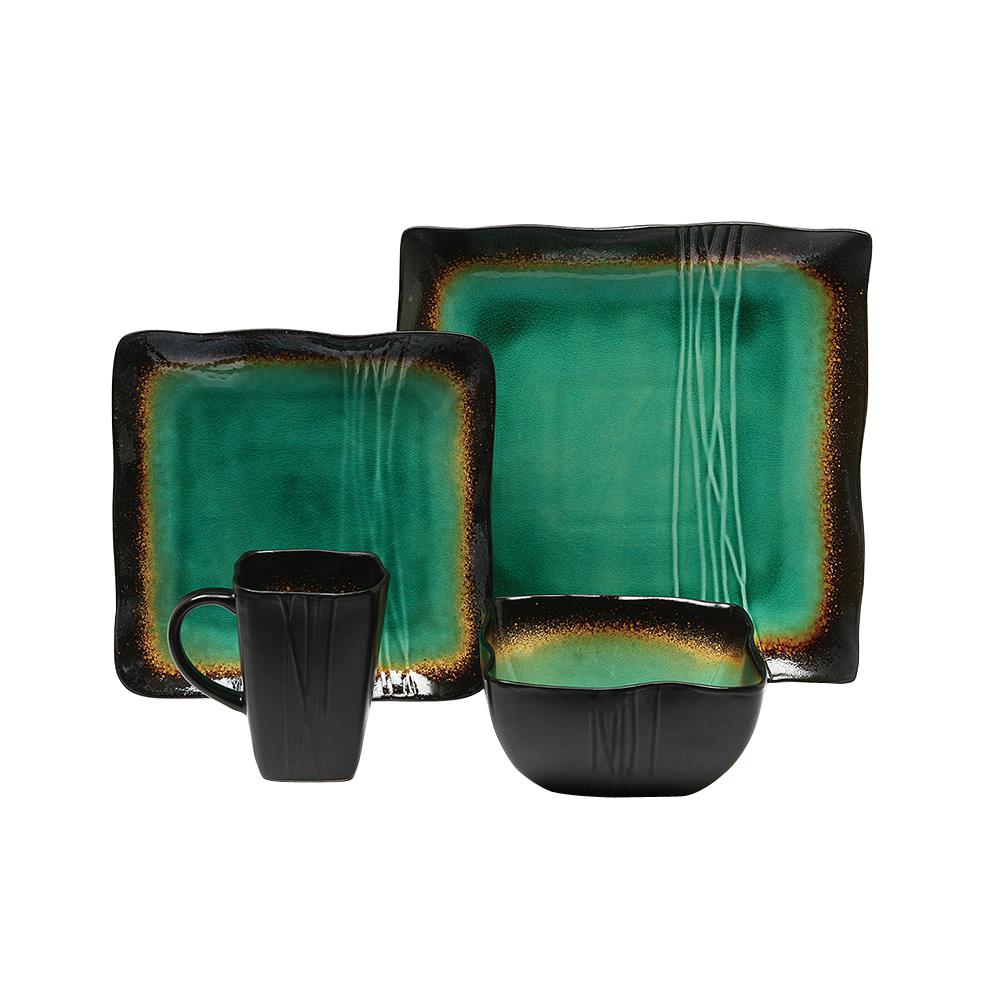 Baum Galaxy 16 Piece Asian Inspired Green Ceramic Dinnerware Set Service For 4 Bbbgj16d The Home Depot
