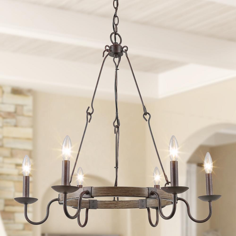 LNC Jolla 20 in. 3-Light Rustic Bronze Weathered Wood Chandelier Modern ...