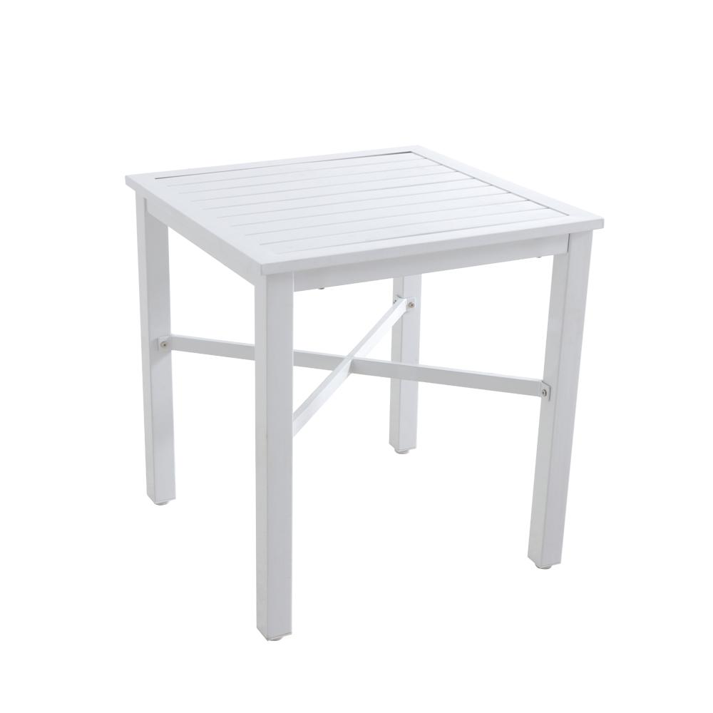Hampton Bay Mix And Match 26 In Lattice White Square Metal Outdoor Lattice White Square Metal Outdoor Bistro Table With Slat Top