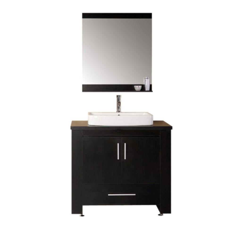 Design Element Washington 36 In W X 22 D Vanity Espresso With Water Resistant Top And Mirror Black