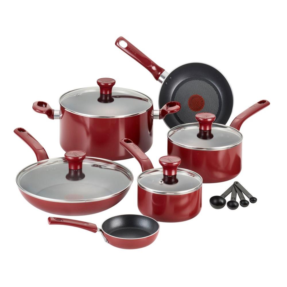 T Fal Excite 14 Piece Red Cookware Set with Lids C514SE 