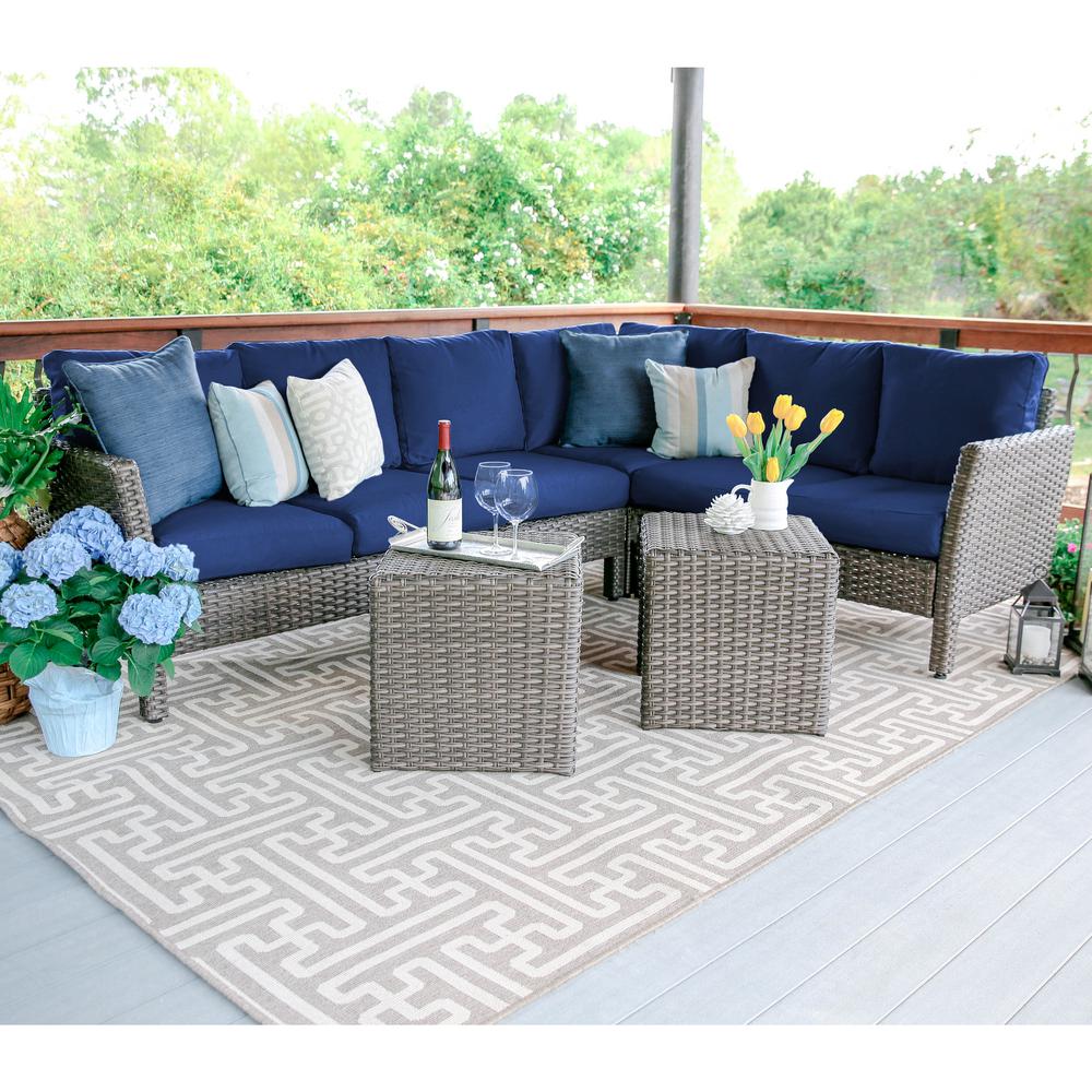 Leisure Made Canton 6-Piece Wicker Outdoor Sectional Set with Navy Cushions