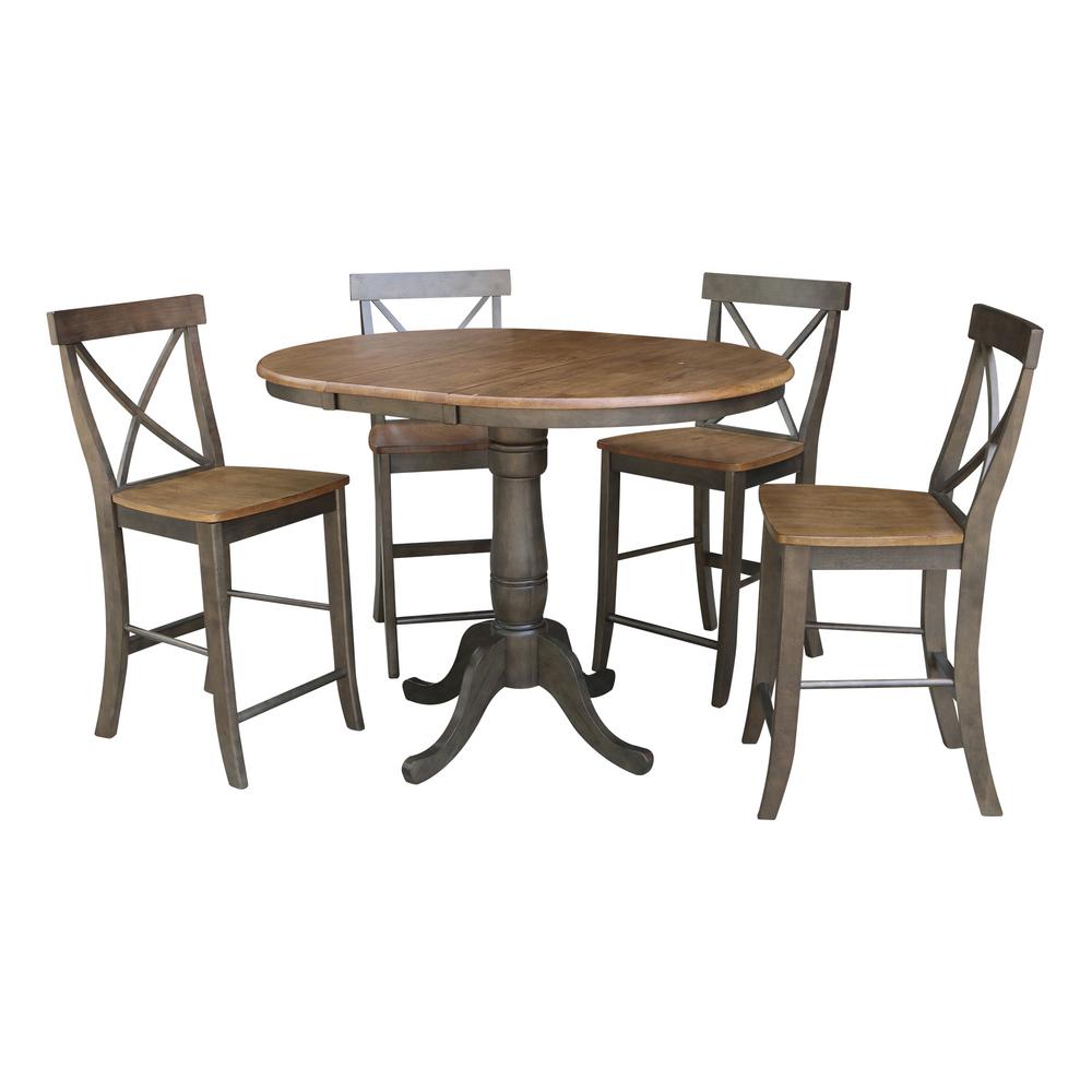 International Concepts Laurel 5 Piece 36 In Hickory Coal Extendable Solid Wood Counter Height Dining Set With Alexa Stools K45 36rxt 6b S6132 4 The Home Depot