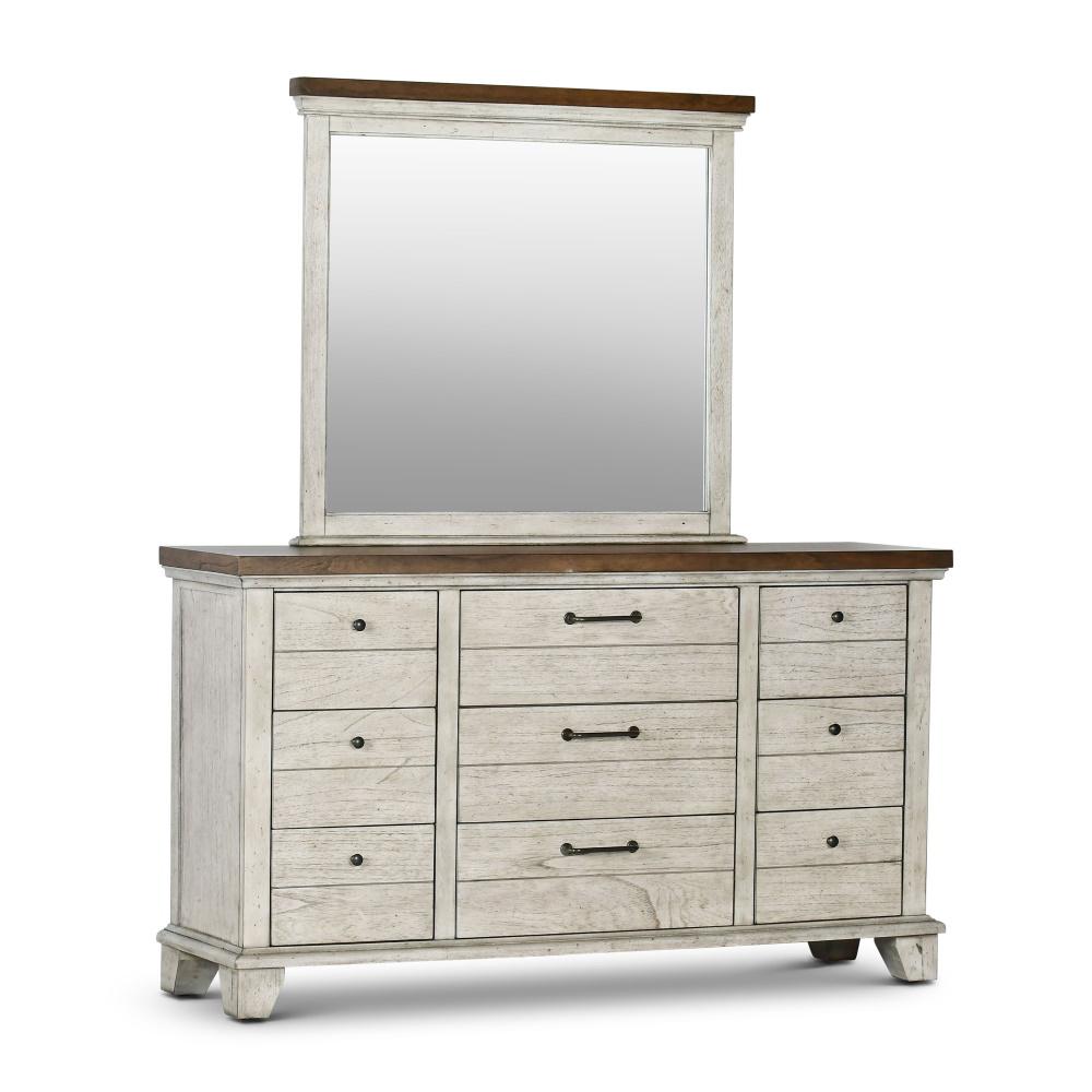 Steve Silver Bear Creek 9 Drawer Rustic Ivory And Honey Dresser With Mirror 78 In H X 66 W 19 D Bc900drmr The Home Depot Steve Silver Bear Creek 9 Drawer Rustic
