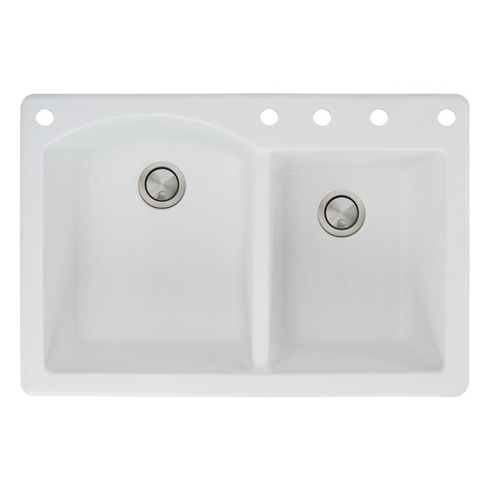 Transolid Aversa Drop In Granite 33 5 Hole 1 3 4 D Shape Double Bowl Kitchen Sink White