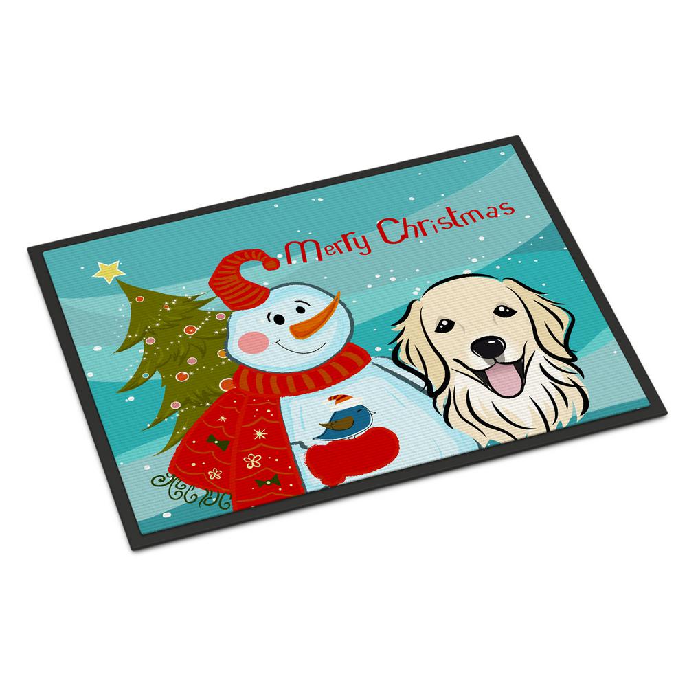 Caroline S Treasures 24 In X 36 Indoor Outdoor Snowman With Indoor Outdoor Snowman With Golden Retriever