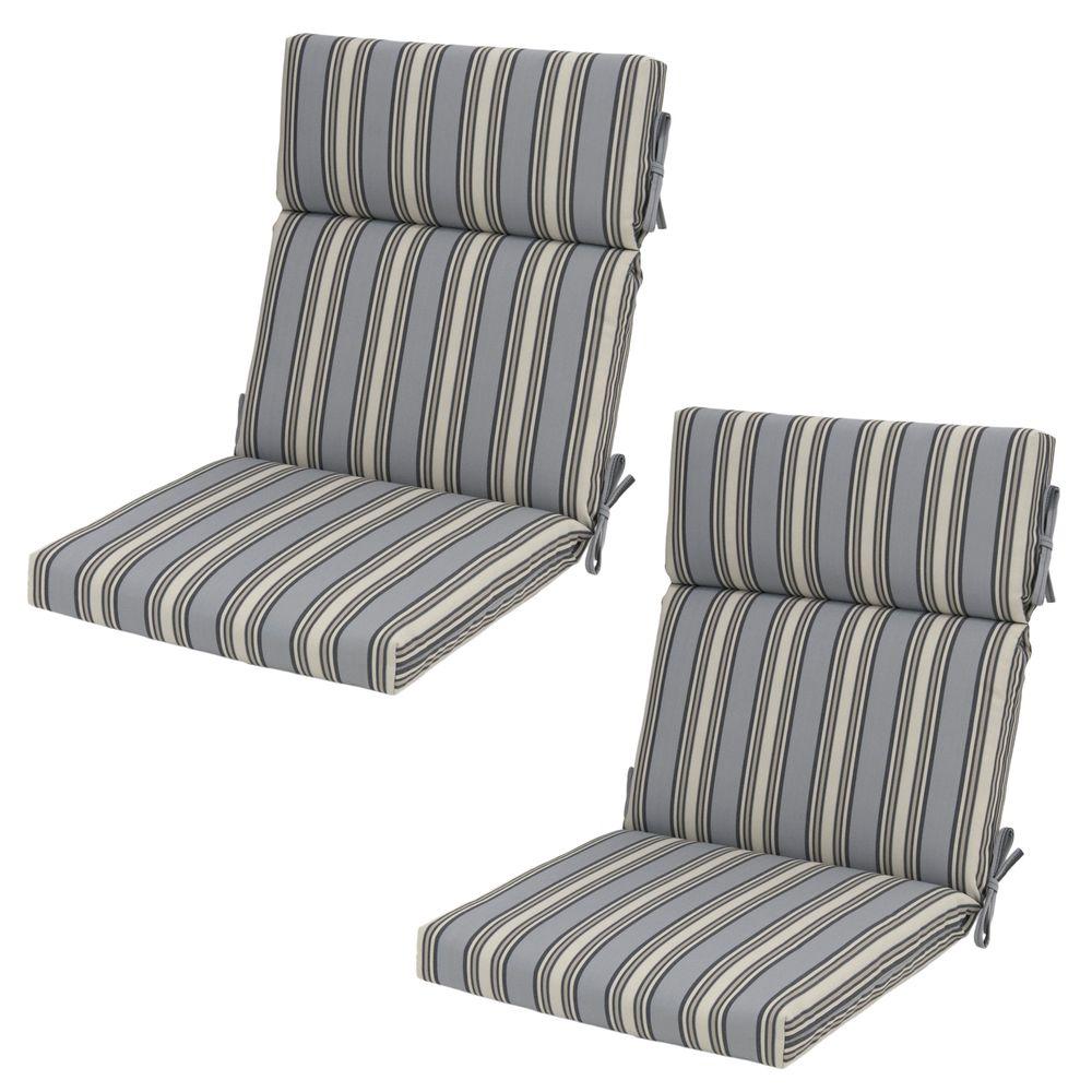 Hampton Bay Cement Stripe Deluxe Outdoor Dining Chair Cushion (2-Pack