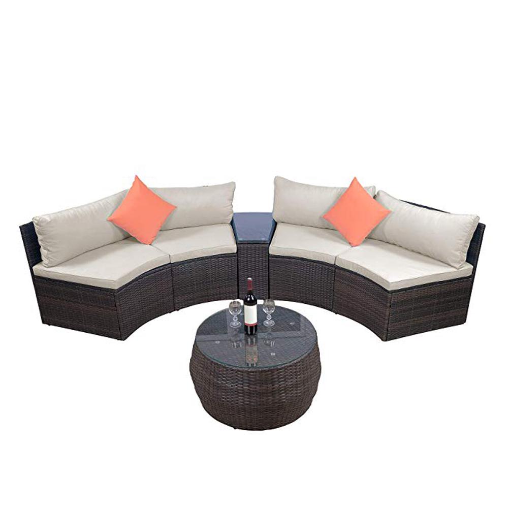 Harper Bright Designs Half Moon Brown Wicker Outdoor Sectional Set With Beige Cushions Sh000068aaa The Home Depot