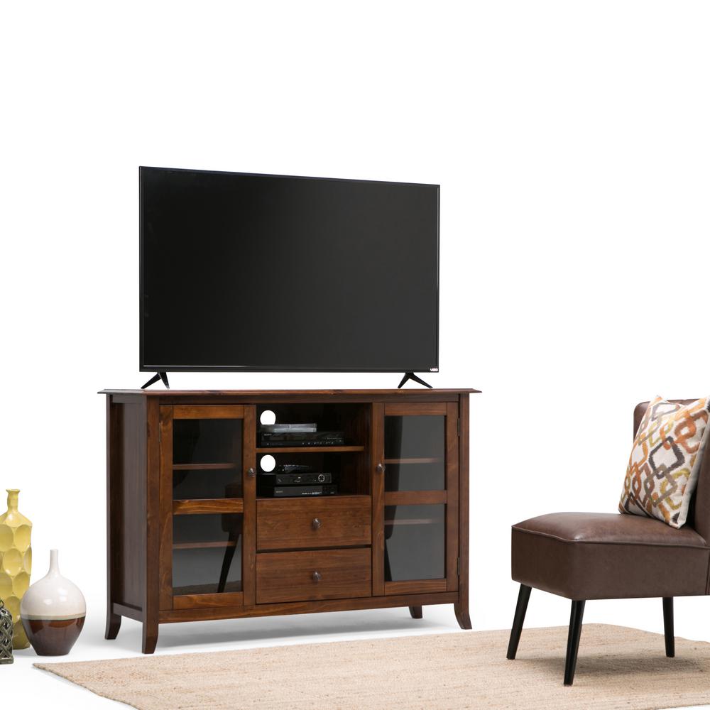 Simpli Home Devon Medium Mahogany Brown 54 in. Tall TV Media Stand