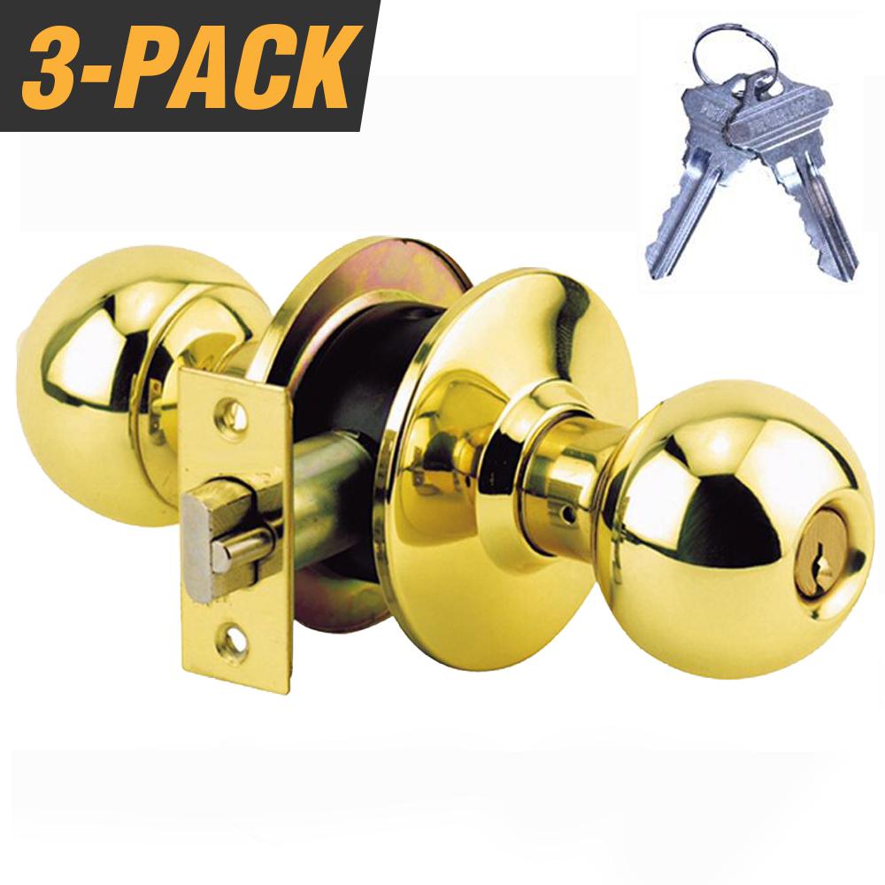 Grip Tight Tools Brass Grade 2 Storeroom Door Knob With 6 Sc1 Keys 3 Pack Keyed Alike