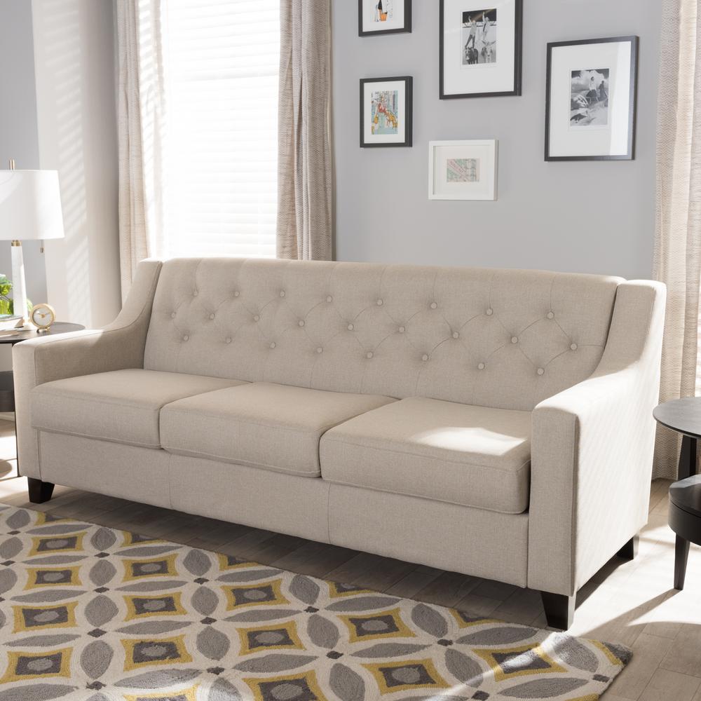 Baxton Studio Arcadia Contemporary Light Beige Fabric Upholstered Sofa ...