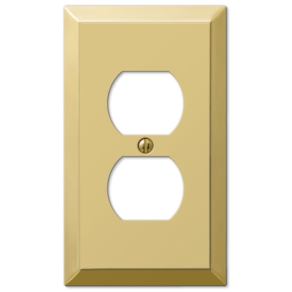 Hampton Bay Metallic 1 Duplex Outlet Plate Polished Brass Steel
