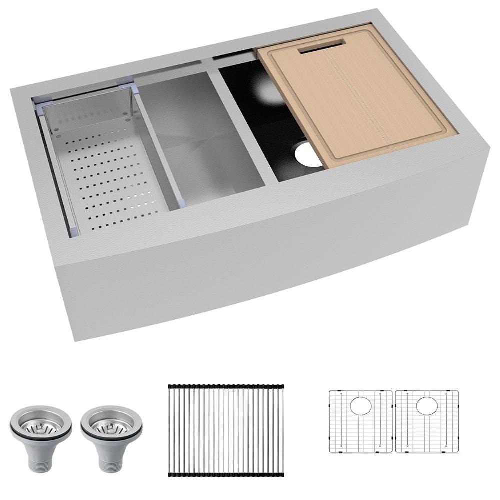 Glacier Bay AllinOne ApronFront Farmhouse Stainless Steel 36 in. 50/50 Double Bowl