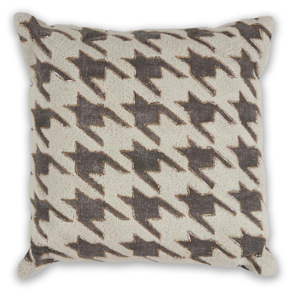 Kas Rugs Ivory/Grey Houndstooth 18 in. x 18 in. Decorative Pillow