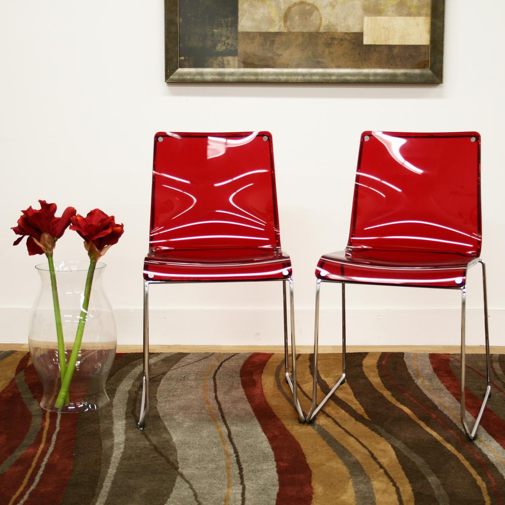 Baxton Studio Lino Red Finished Plastic Dining Chairs Set Of 2 2pc Baxton Studio Lino Red Finished Plastic Dining Chairs Set Of 2