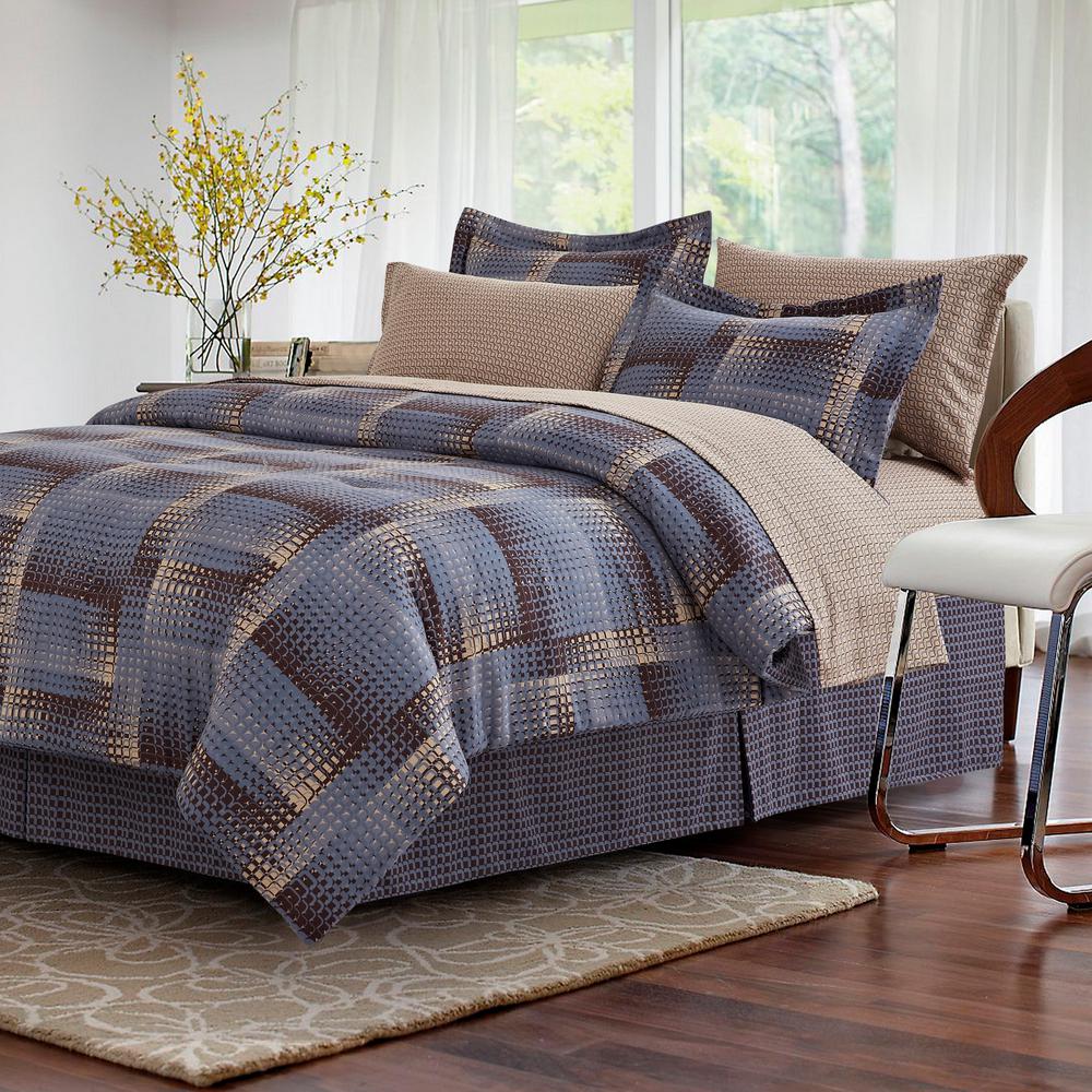 Brown Grey Shadow 8 Piece Brown Queen Comforter Set Bg180210113 The Home Depot