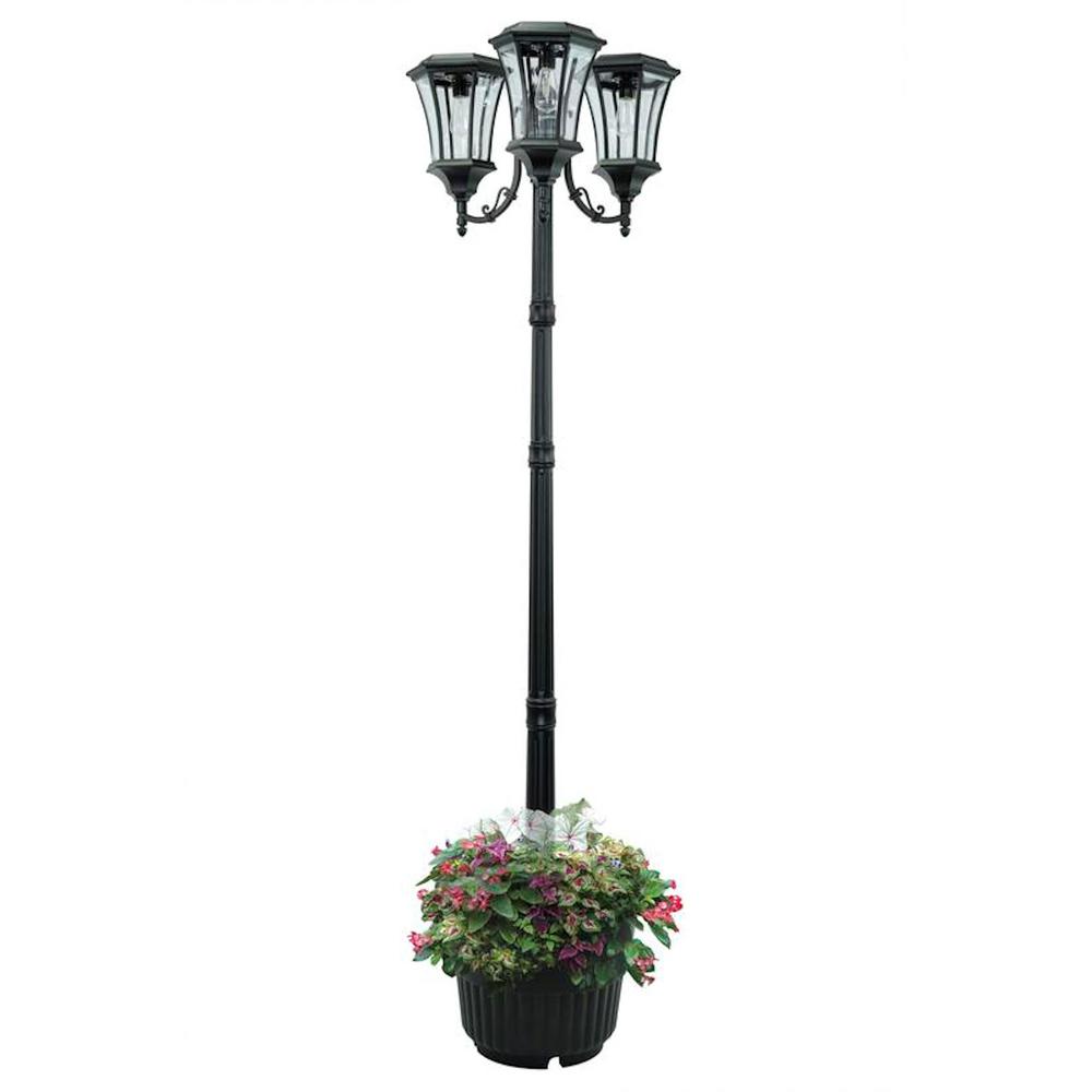 Sunray Avalon 84 In 3 Head Black Outdoor Solar Lamp Post And Head Black Outdoor Solar Lamp Post