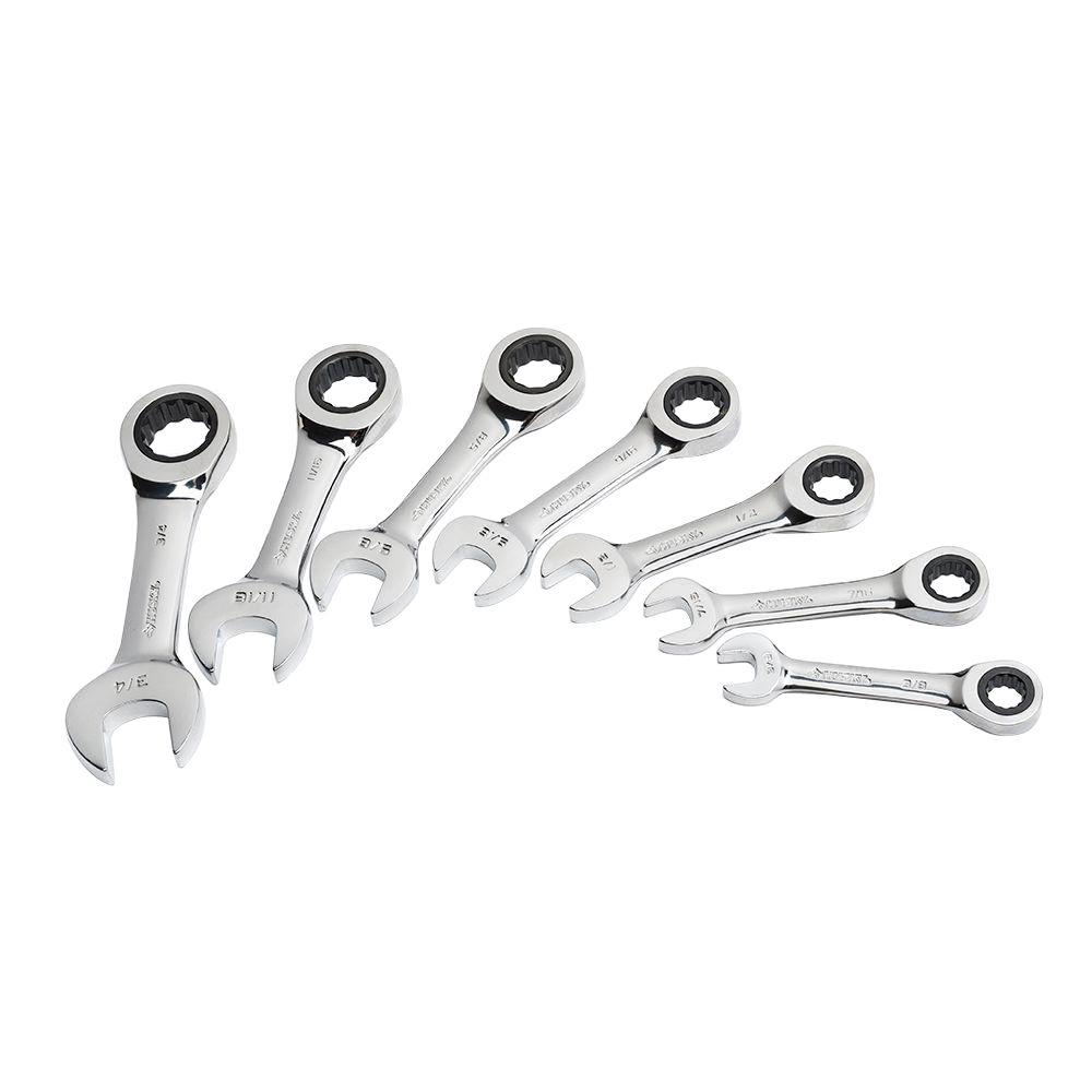 Husky SAE Stubby Combination Ratcheting Wrench Set (7Piece
